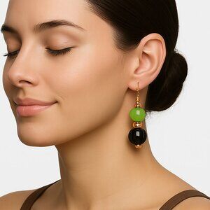 Women's Gold Multi Color Green Beaded Drop Dangle Earrings - Fashion Jewelry